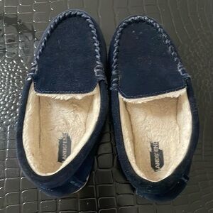 Lands’ End Kids Suede Moccasins in Navy Blue, Size 2